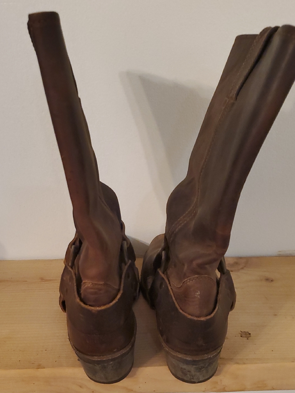 Frye | Brown Leather Women's Motorcycle Harness Square Toe Boots - Size: 7.5 - Picture 6 of 10